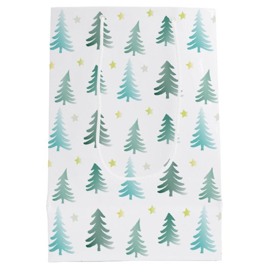 Feine, minimalistische grüne Bäume Weihnachten Mittlere Geschenktüte (Rückseite)