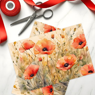 Feine Orangefarbene Mohnblüten in zarter Wasserfar Seidenpapier