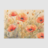 Feine Orangefarbene Mohnblüten in zarter Wasserfar Seidenpapier (Vorderseite)