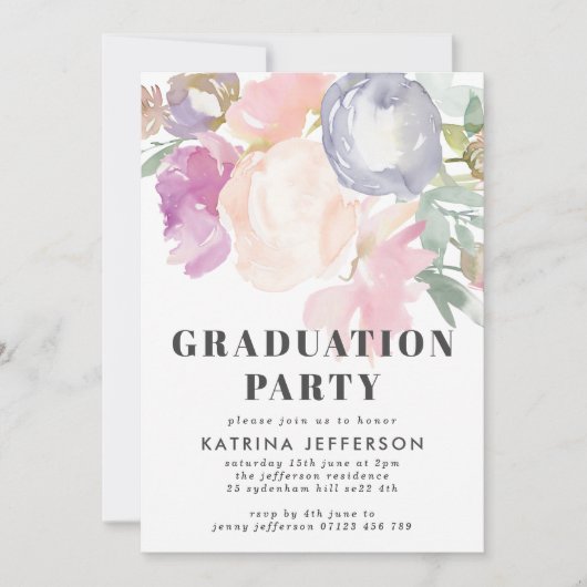 Feine Pastelblütenschüler Einladung (Vorderseite)