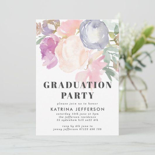 Feine Pastelblütenschüler Einladung (Stehend Vorderseite)