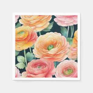 Feine Ranunculus Blume Wasserfarbe Serviette