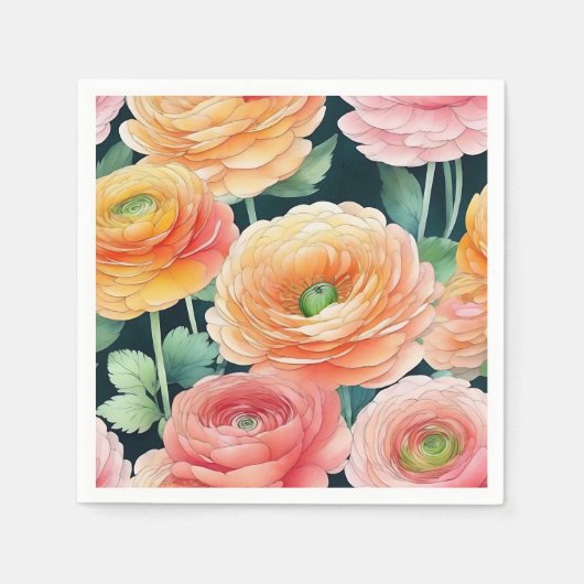 Feine Ranunculus Blume Wasserfarbe Serviette (Vorderseite)