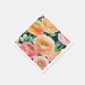 Feine Ranunculus Blume Wasserfarbe Serviette (Ecke)