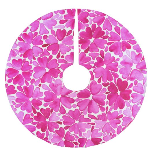 Feine rosa Blume Polyester Weihnachtsbaumdecke (Vorderseite)