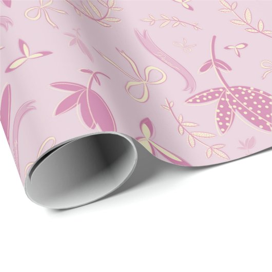 Feine rosa Blume und Bögen Geschenkpapier (Rolleneckpunkt)