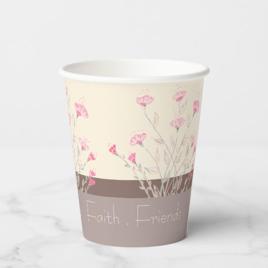 Feine Rosa Blüte Pappbecher (Rückseite)