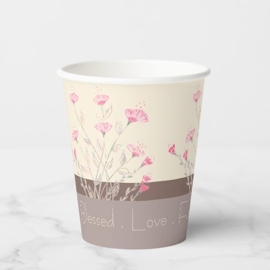 Feine Rosa Blüte Pappbecher (Vorderseite)