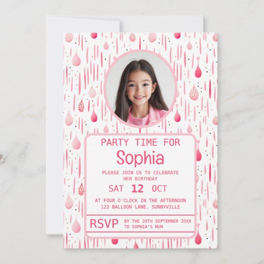 Feine rosa Muster Geburtstag Einladung (Vorderseite)