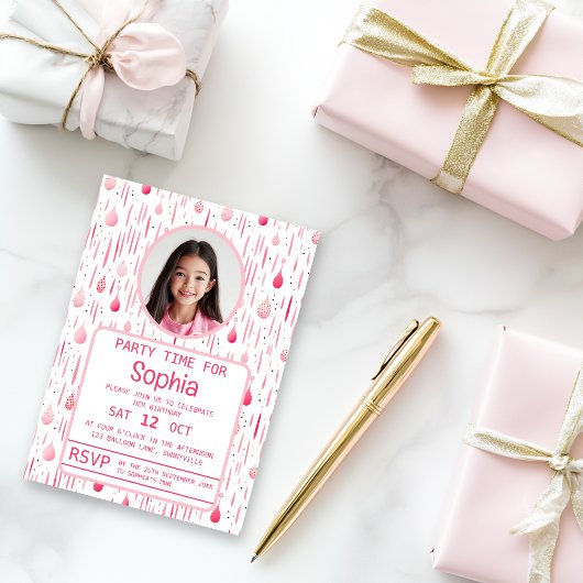 Feine rosa Muster Geburtstag Einladung