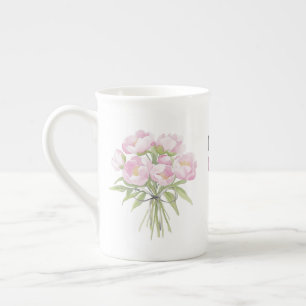 Feine rosa Pfingstrosen mit Schleife Porzellantasse