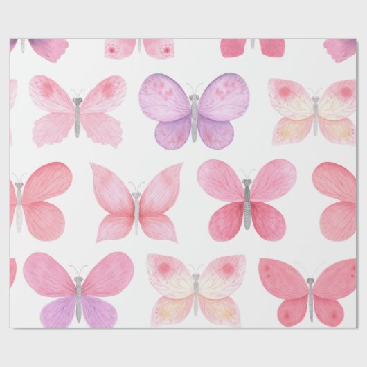 Feine rosa Schmetterlinge Geschenkpapier (Flach)