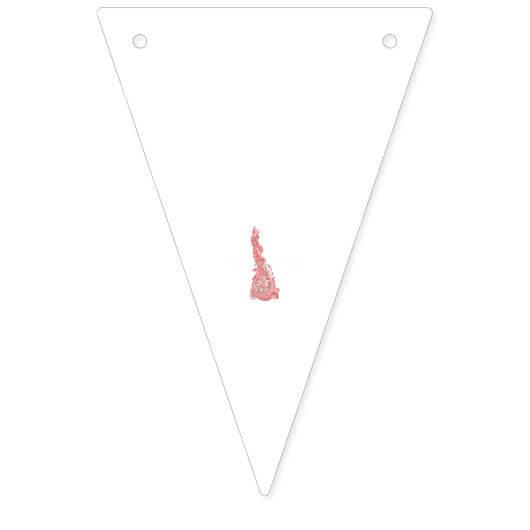 Feine rosa und braune Blume schmücken eine weiße F Wimpelkette (Erste Fahne)