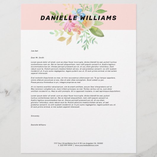 Feine, rosa und gelbe Blumenstrauß Briefbogen (Vorderseite)