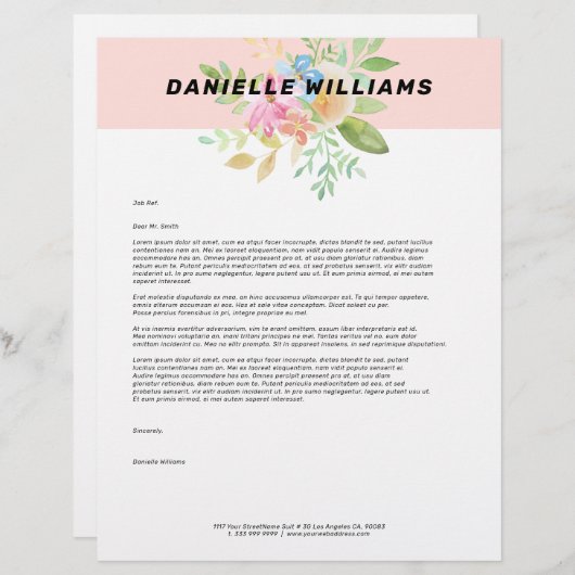 Feine, rosa und gelbe Blumenstrauß Briefbogen (Vorne/Hinten)