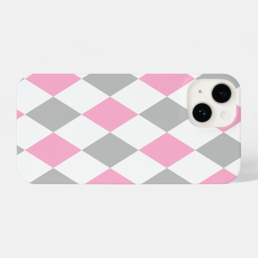 Feine rosa und graue Karos iPhone Hülle (Rückseite (Horizontal))