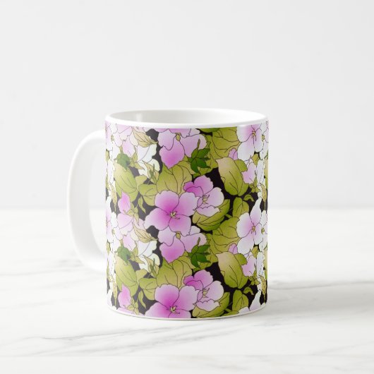Feine rosa und grüne Blumenmuster Kaffeetasse (Vorderseite Links)