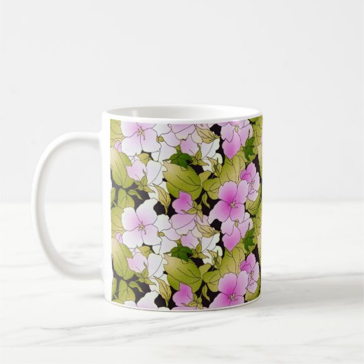 Feine rosa und grüne Blumenmuster Kaffeetasse (Links)