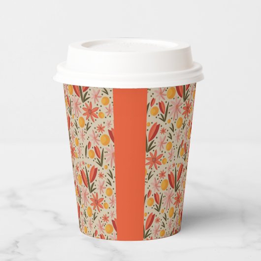 Feine Rosa und orange Blüten Pappbecher (Links)