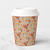 Feine Rosa und orange Blüten Pappbecher (Rückseite)