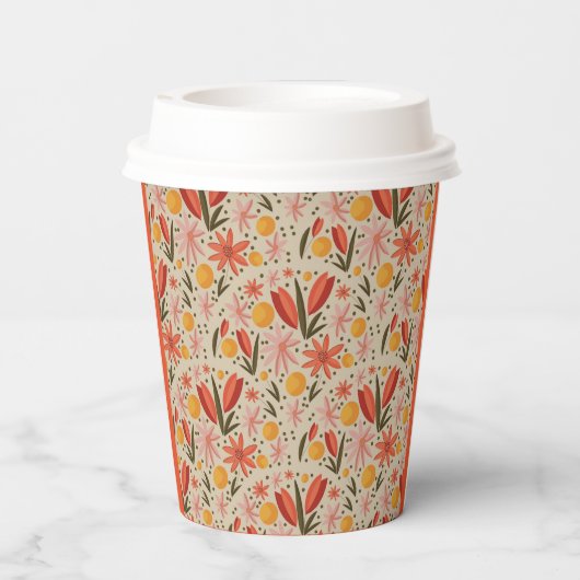 Feine Rosa und orange Blüten Pappbecher (Rückseite)