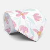 Feine rosafarbene grüne Wildblumen Blumenwasser Krawatte (Gerollt)