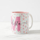 Feine rosafarbene grüne Wildblumen Blumenwasser Zweifarbige Tasse (VorderseiteRechts)