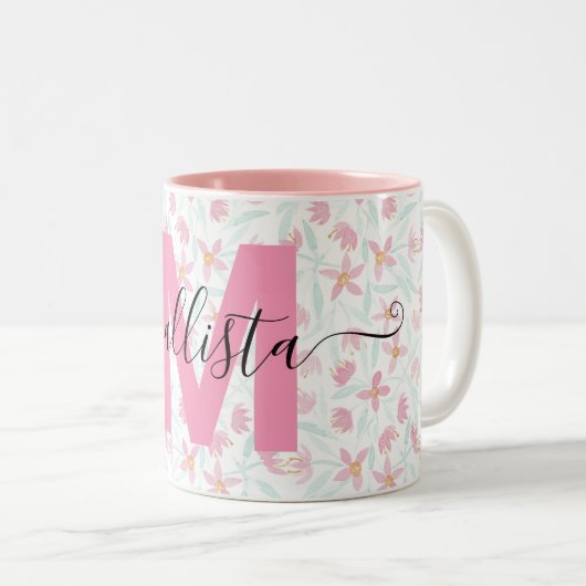 Feine rosafarbene grüne Wildblumen Blumenwasser Zweifarbige Tasse (VorderseiteRechts)