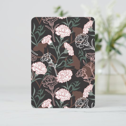 Feine rosafarbene Nelken mit grünen Blätter Dankeskarte (Stehend Vorderseite)