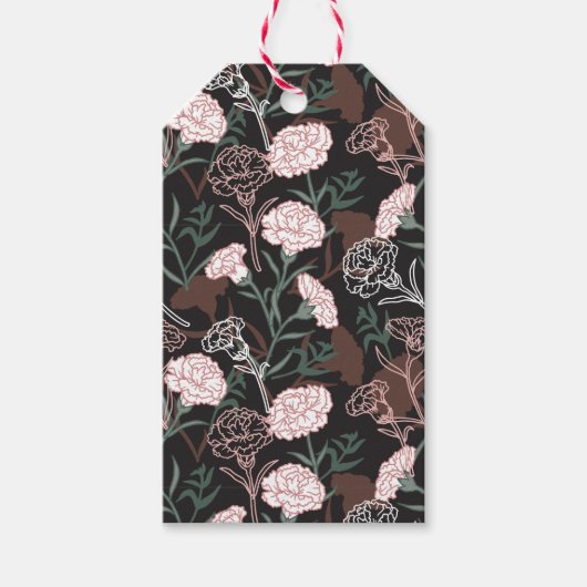 Feine rosafarbene Nelken mit grünen Blätter Geschenkanhänger (Vorderseite)