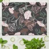 Feine rosafarbene Nelken mit grünen Blätter Geschirrtuch (Gefaltet)