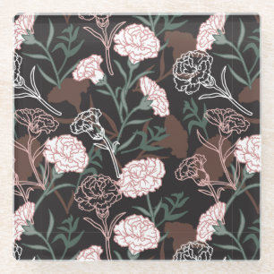 Feine rosafarbene Nelken mit grünen Blätter Glasuntersetzer