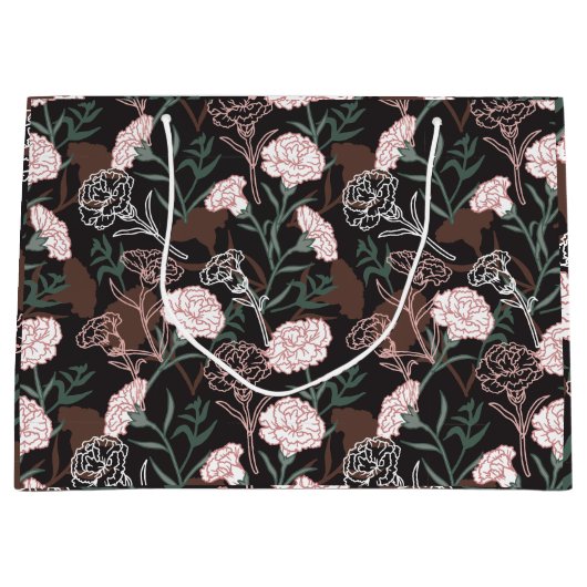 Feine rosafarbene Nelken mit grünen Blätter Große Geschenktüte (Vorderseite)