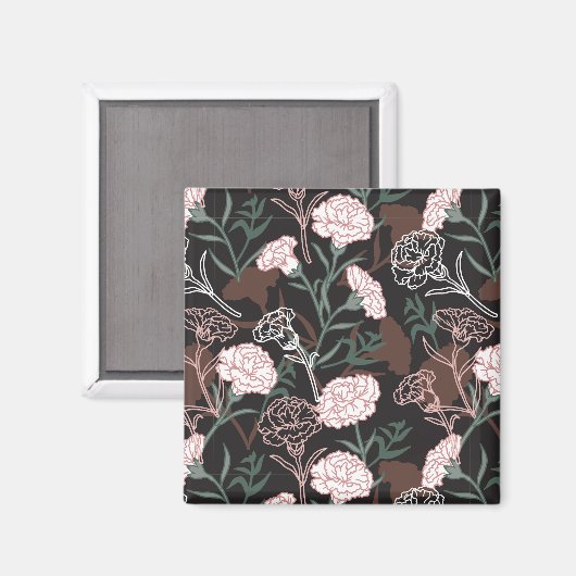 Feine rosafarbene Nelken mit grünen Blätter Magnet (Vorderseite/Rückseite)