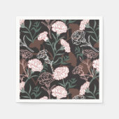 Feine rosafarbene Nelken mit grünen Blätter Serviette (Vorderseite)