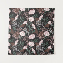 Feine rosafarbene Nelken mit grünen Blätter Wandteppich