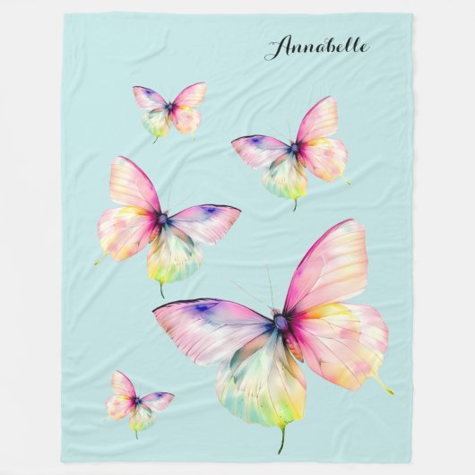 Feine rosafarbene Schmetterlinge in Pastellfarben Fleecedecke (Vorderseite)