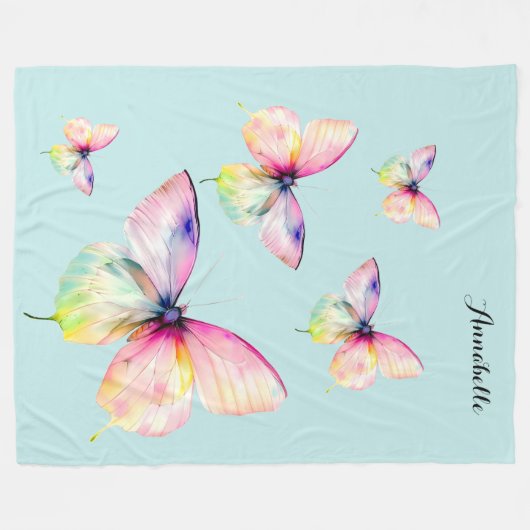 Feine rosafarbene Schmetterlinge in Pastellfarben Fleecedecke (Vorderseite (Horizontal))