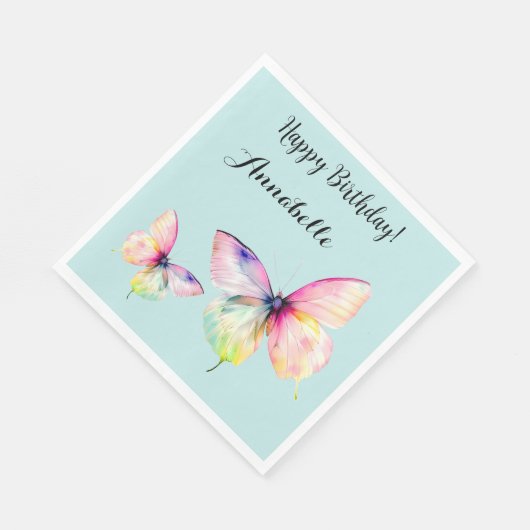 Feine rosafarbene Schmetterlinge in Pastellfarben Serviette (Ecke)