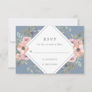 Feine Rose Dusty Blue Wedding RSVP Karte