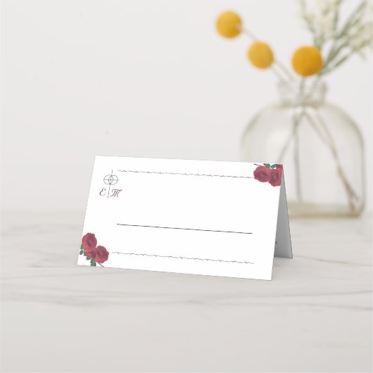 Feine Rose Faltende Platzkarte (Vorderseite)