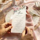Feine Rose | Hochzeitsblumen Menükarte<br><div class="desc">Diese hübschen,  trendigen Hochzeitsmenükarten sind mit einem blumengeschmückten Blumenstrauß aus staubigen Rose und Blume in lila,  rosa,  blauen und grünen Farbtönen gestaltet.</div>