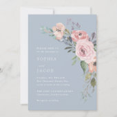 Feine Rose | Light Blue Wedding Einladung (Vorderseite)
