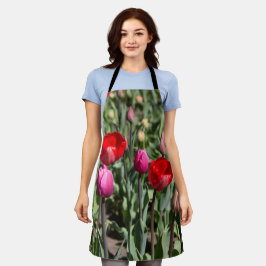 Feine rote und lila Tulpen Schürze