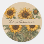 Feine rustikale Sonnenblumen Monogramm Runder Aufkleber (Vorderseite)