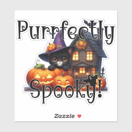 Feine schwarze Katze mit Hexenhut Hallo Aufkleber (Blatt)