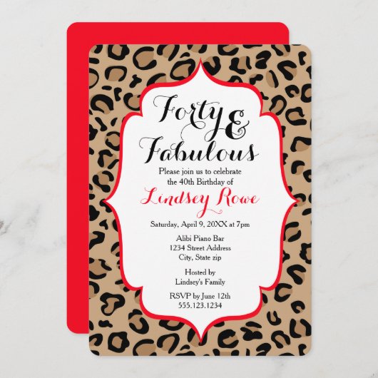 Feine vierzigleopardendrucke einladung (Vorne/Hinten)