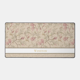 Feine Vintage Magnolia Floral Tan EDITABLE-TEXT Schreibtischunterlage