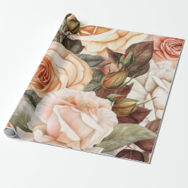 Feine Vintage Pfirsich und Rosen Geschenkpapier