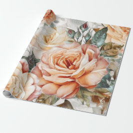 Feine Vintage Pfirsich und Weiße Rosen Geschenkpapier